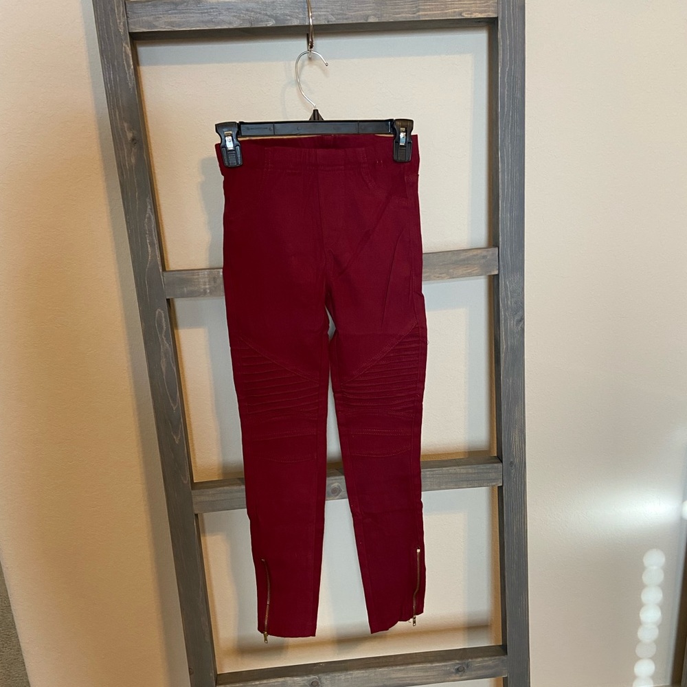 BNWT small Dark red stretchy moto style leggings